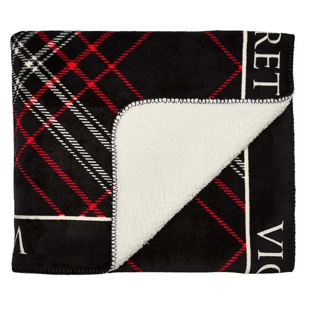 Victoria's Secret Black & Red Plaid Cozy Fleece & Sherpa Throw Blanket New RARE